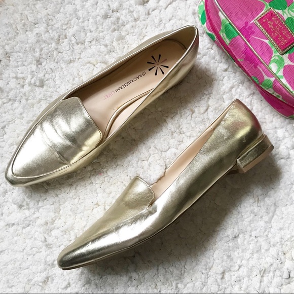 Isaac Mizrahi Shoes - Isaac Mizrahi Metallic Pointed Toe Timeless Gold Leather Natalia Loafer